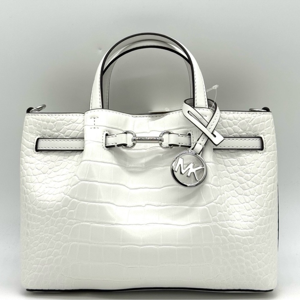 Michael Kors Carson Small Crocodile Embossed Satchel Bag
Optic White
